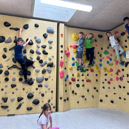 Kinder an der Kletterwand