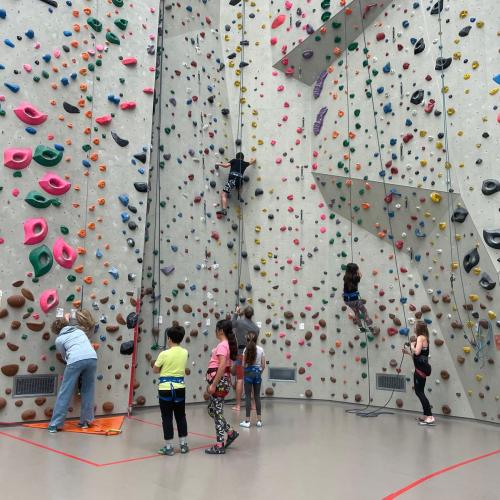 Kinder klettern im Kletterzentrum