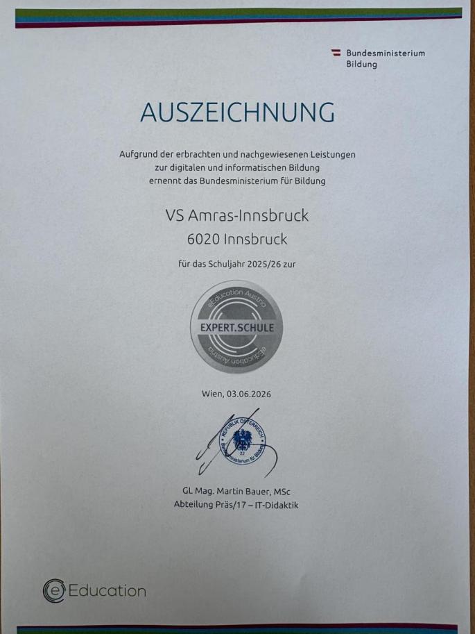Diplom für Eexpert-Schule