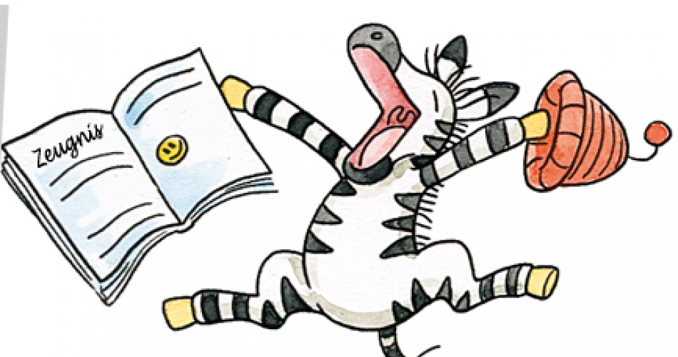 Zebra mit Zeugnis in der Hand