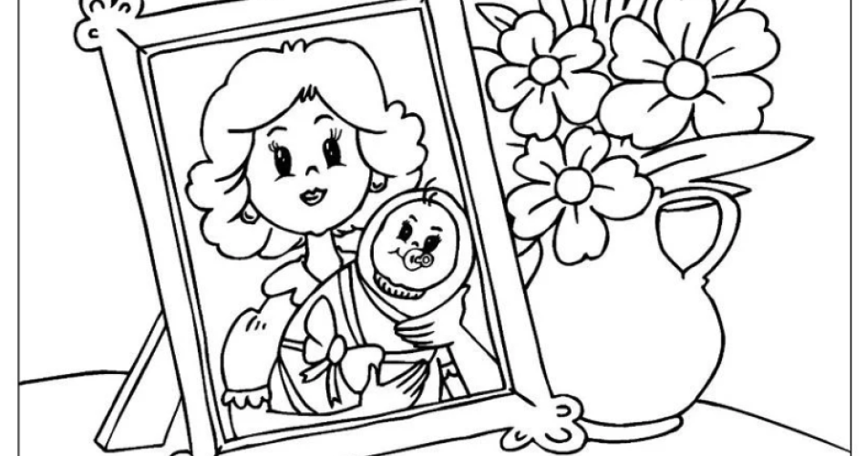 Zeichnung - Bild mit Mutter und Strauß