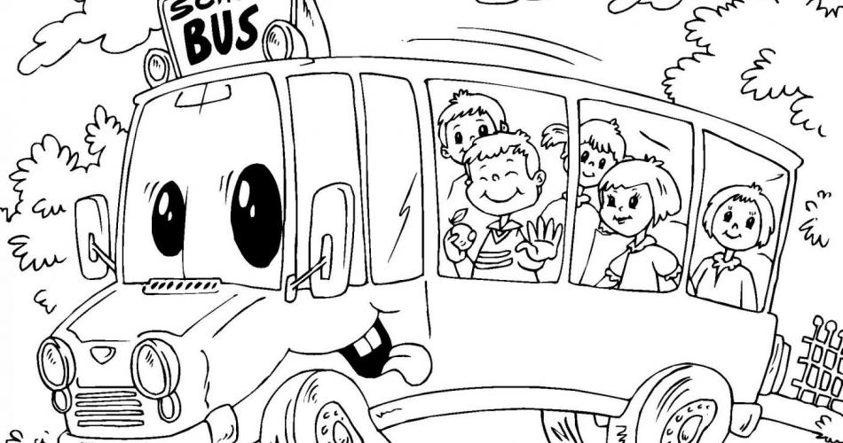 Zeichnung eines Schulbusses mit Kindern