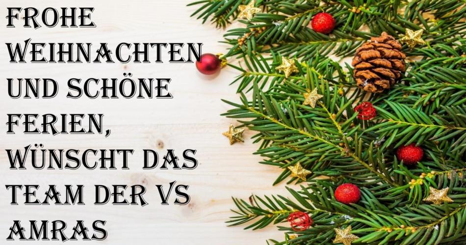 Weihanchtskarte mit Tannenzweigen und Weihnachts-Wünschen vom Team